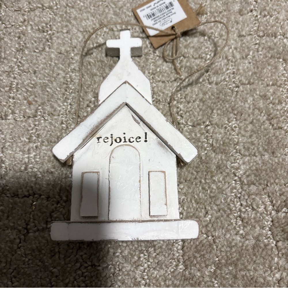 Mud Pie Rejoice Church Christmas Ornament Wood